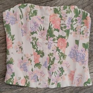 Zara Floral Strapless Bustier Corset Top Coquette Girl Cottagecore Fairiecore